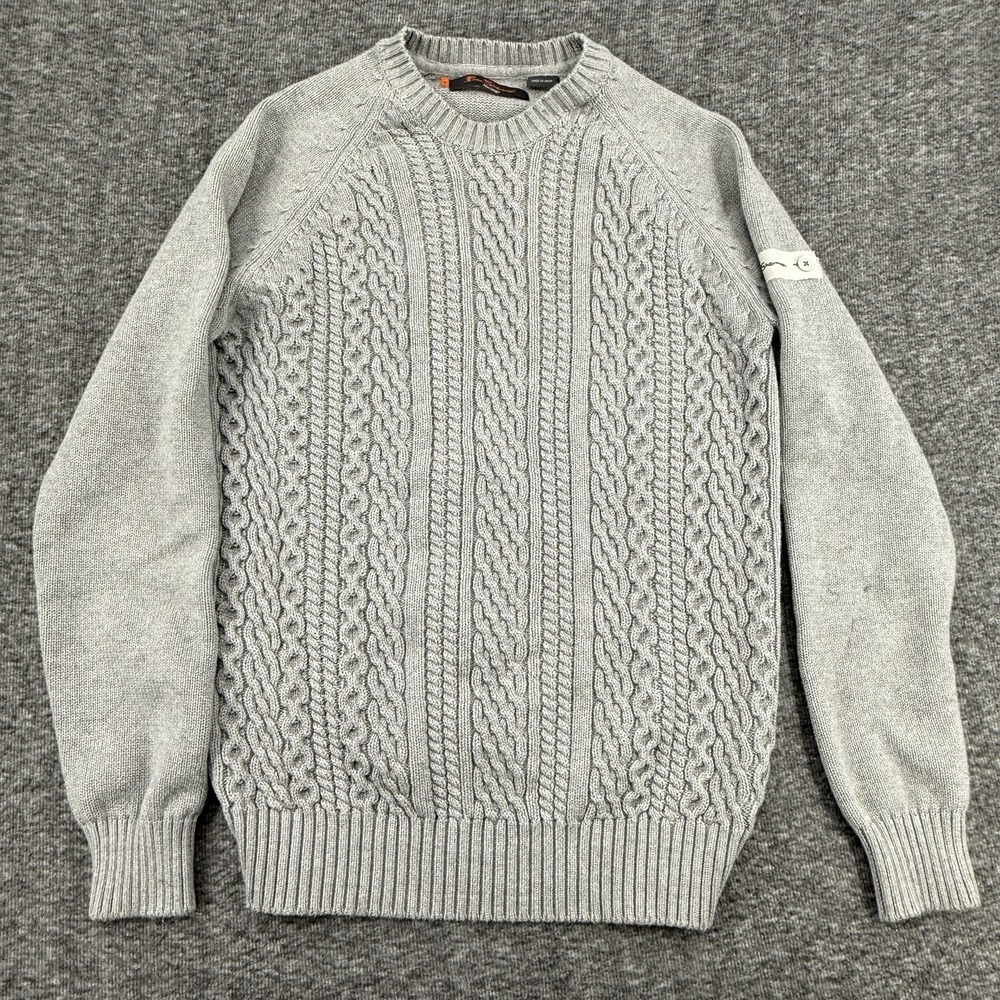 Ben Sherman Heritage Mens Gray Cable Knit Crew Neck Cotton Sweater Size Medium
